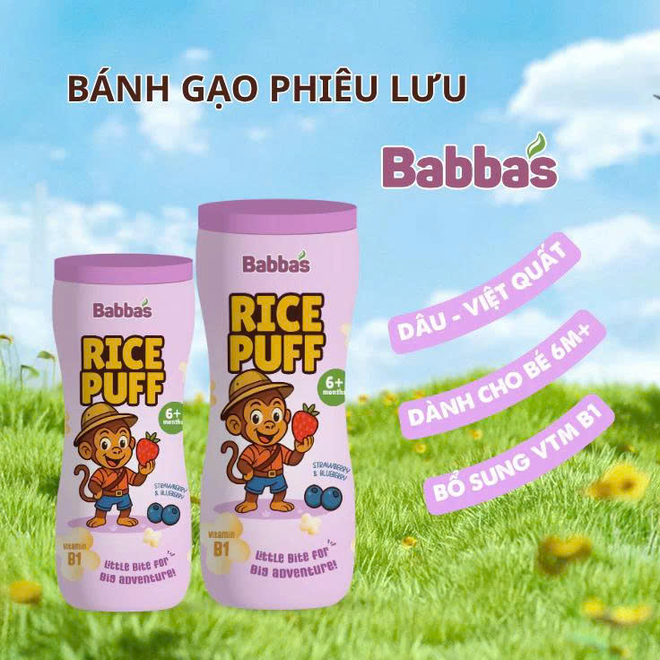 Bánh Gạo Ăn Dặm BABBA'S Phiêu Lưu, Tan Nhanh Trong Miệng, Giòn Xốp Thơm Ngon - Vị Dâu Việt Quất