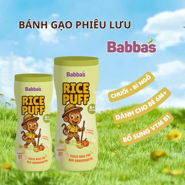 Bánh Gạo Ăn Dặm BABBA'S Phiêu Lưu, Tan Nhanh Trong Miệng, Giòn Xốp Thơm Ngon - Vị Chuối Bí Đỏ