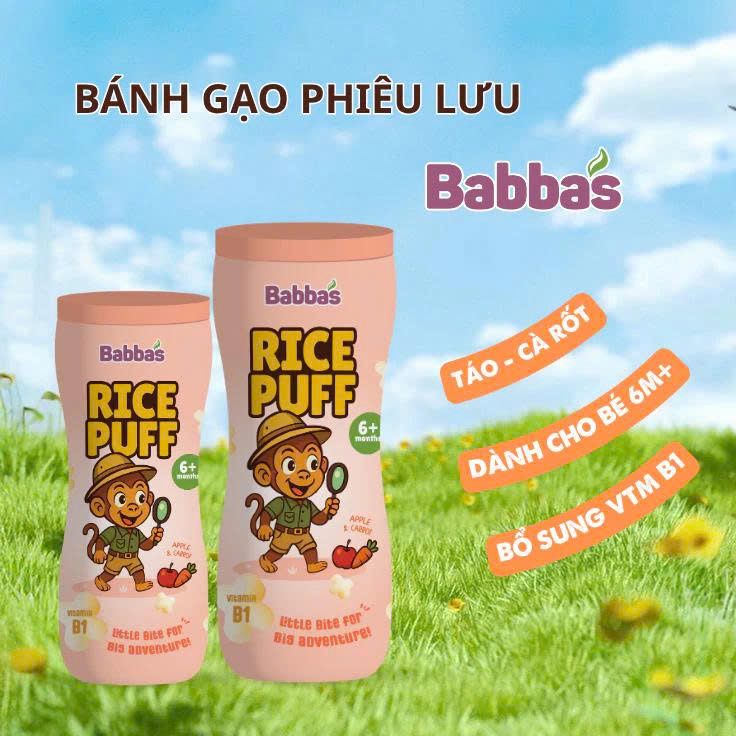 Bánh Gạo Ăn Dặm BABBA'S Phiêu Lưu, Tan Nhanh Trong Miệng, Giòn Xốp Thơm Ngon - Vị Táo Cà Rốt